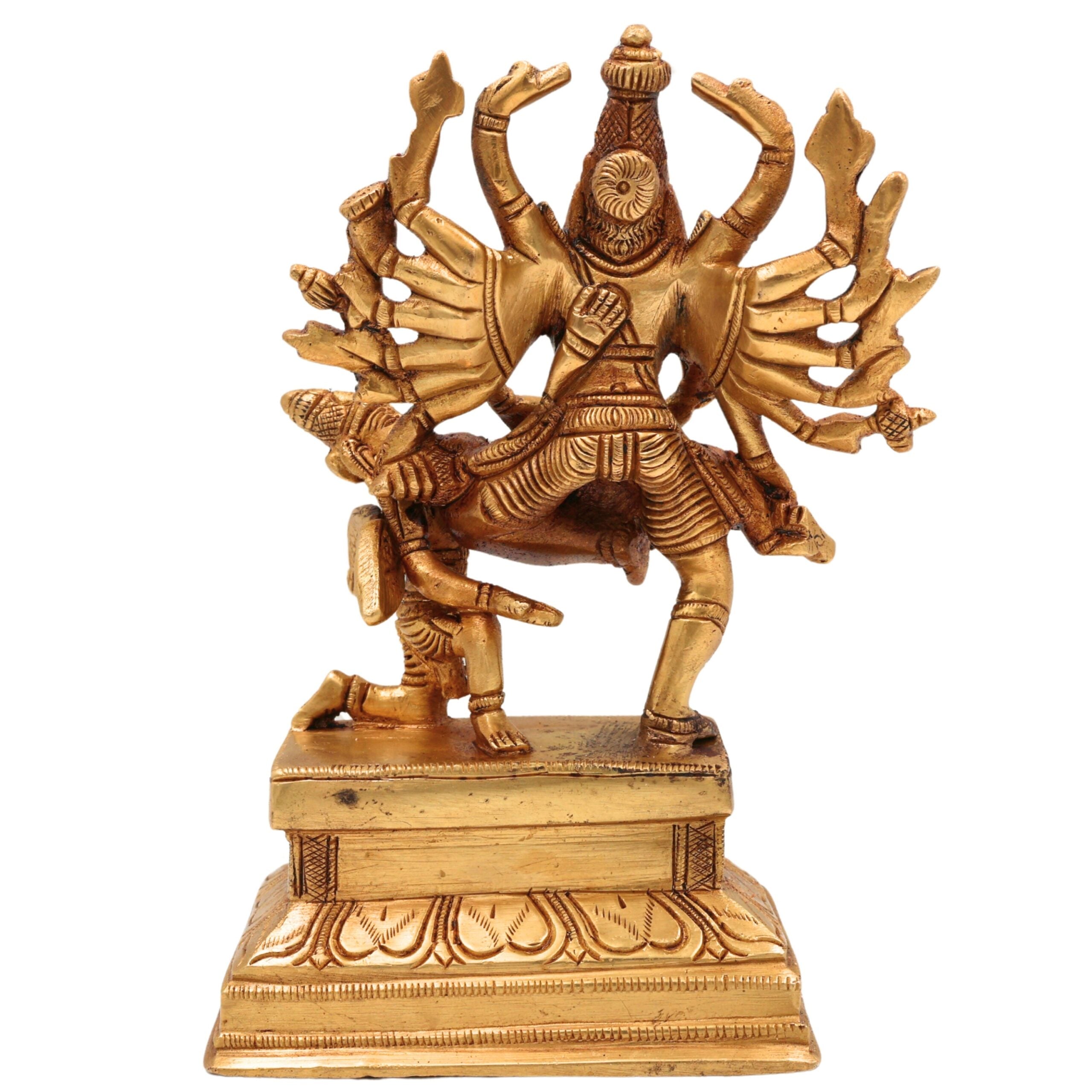Brass Handcrafted Lord Narasimha Swamy Idol Killing Hiranyakashipu – Pital Yoga-Narasimha Murti for Pooja & Decor, Gold, 7 Inch, 1 Piece
