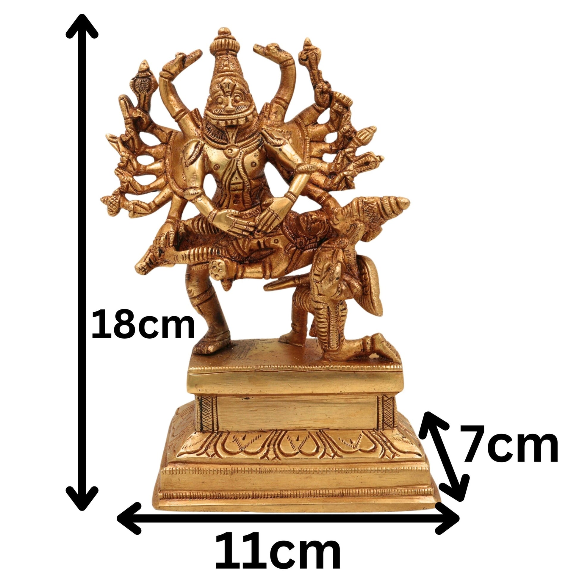 Brass Handcrafted Lord Narasimha Swamy Idol Killing Hiranyakashipu – Pital Yoga-Narasimha Murti for Pooja & Decor, Gold, 7 Inch, 1 Piece