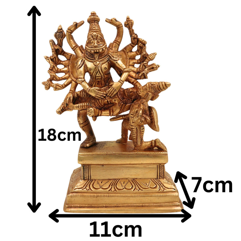 Brass Handcrafted Lord Narasimha Swamy Idol Killing Hiranyakashipu – Pital Yoga-Narasimha Murti for Pooja & Decor, Gold, 7 Inch, 1 Piece