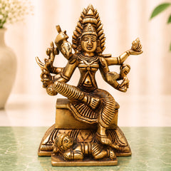 Premium Brass Mariamman Idol, Mariyamma Shakti Amma Muthu Mariamman Vigraham, Renuka Yellamma Kariamman Pital Moorthi, South Indian Hindu Goddess Statue for Pooja Home Decor Gift,Gold, 5 Inch, 1 Piece