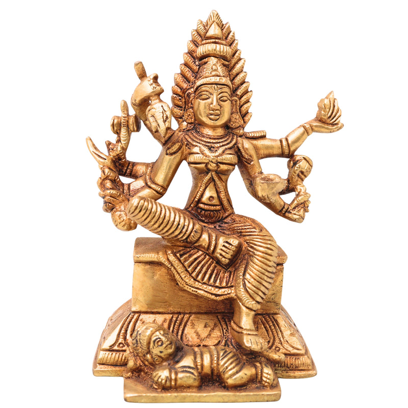 Premium Brass Mariamman Idol, Mariyamma Shakti Amma Muthu Mariamman Vigraham, Renuka Yellamma Kariamman Pital Moorthi, South Indian Hindu Goddess Statue for Pooja Home Decor Gift,Gold, 5 Inch, 1 Piece