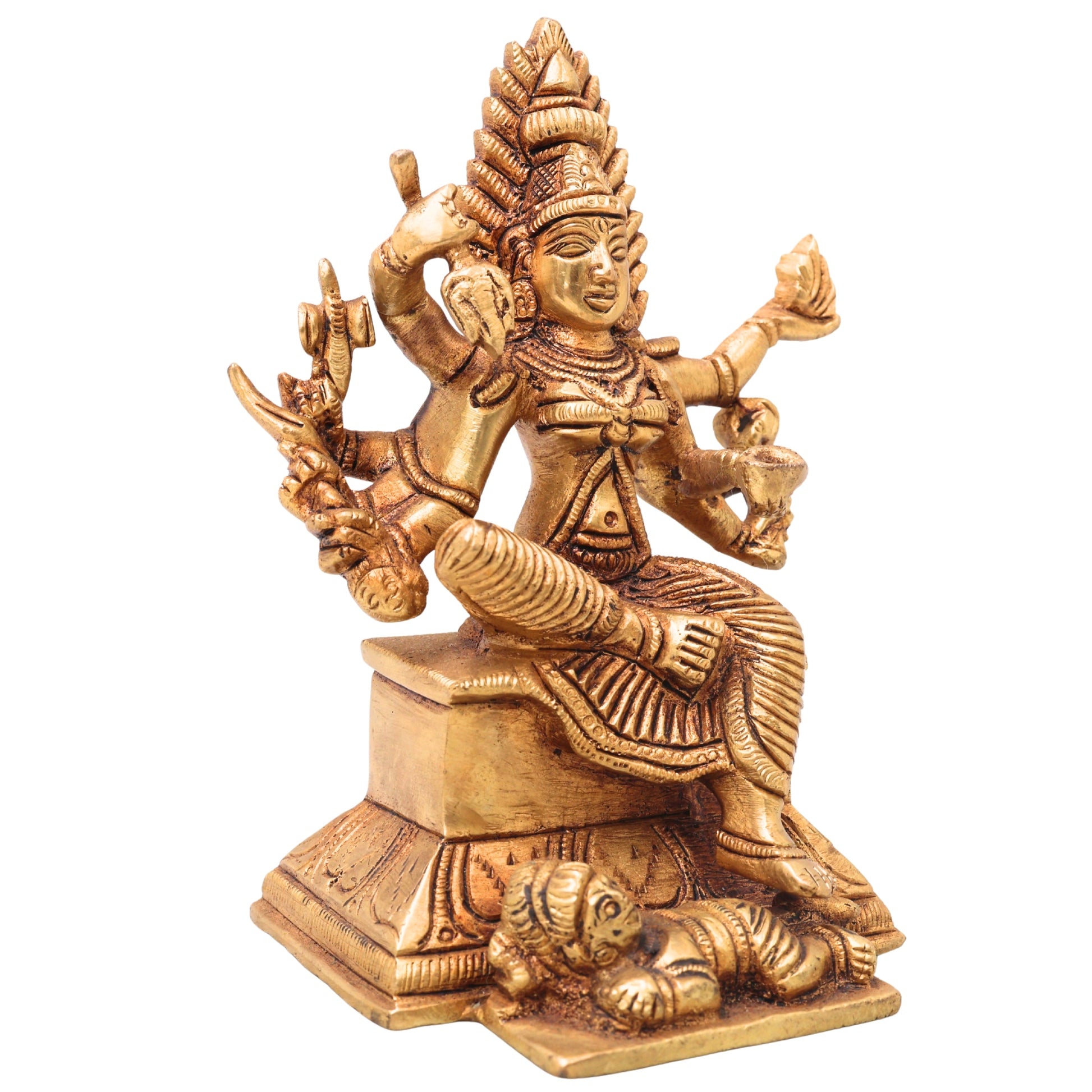 Premium Brass Mariamman Idol, Mariyamma Shakti Amma Muthu Mariamman Vigraham, Renuka Yellamma Kariamman Pital Moorthi, South Indian Hindu Goddess Statue for Pooja Home Decor Gift,Gold, 5 Inch, 1 Piece