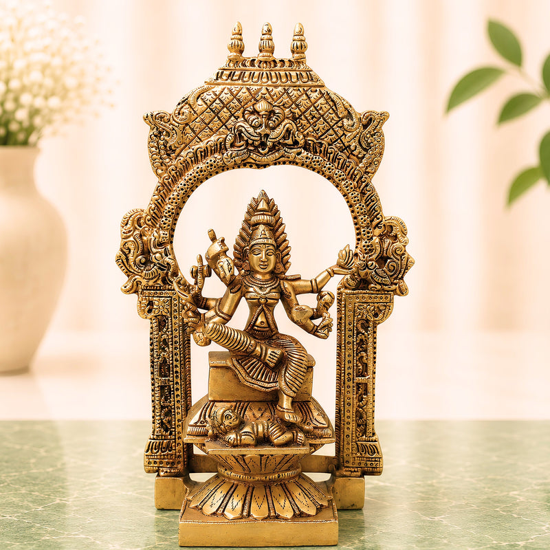 Brass Mariamman Idol, Handcrafted Mariamma Murti, Samayapuram Amman Statue for Pooja, Home Decor, Religious Gift, Gold, 12 Inch, 1 Piece