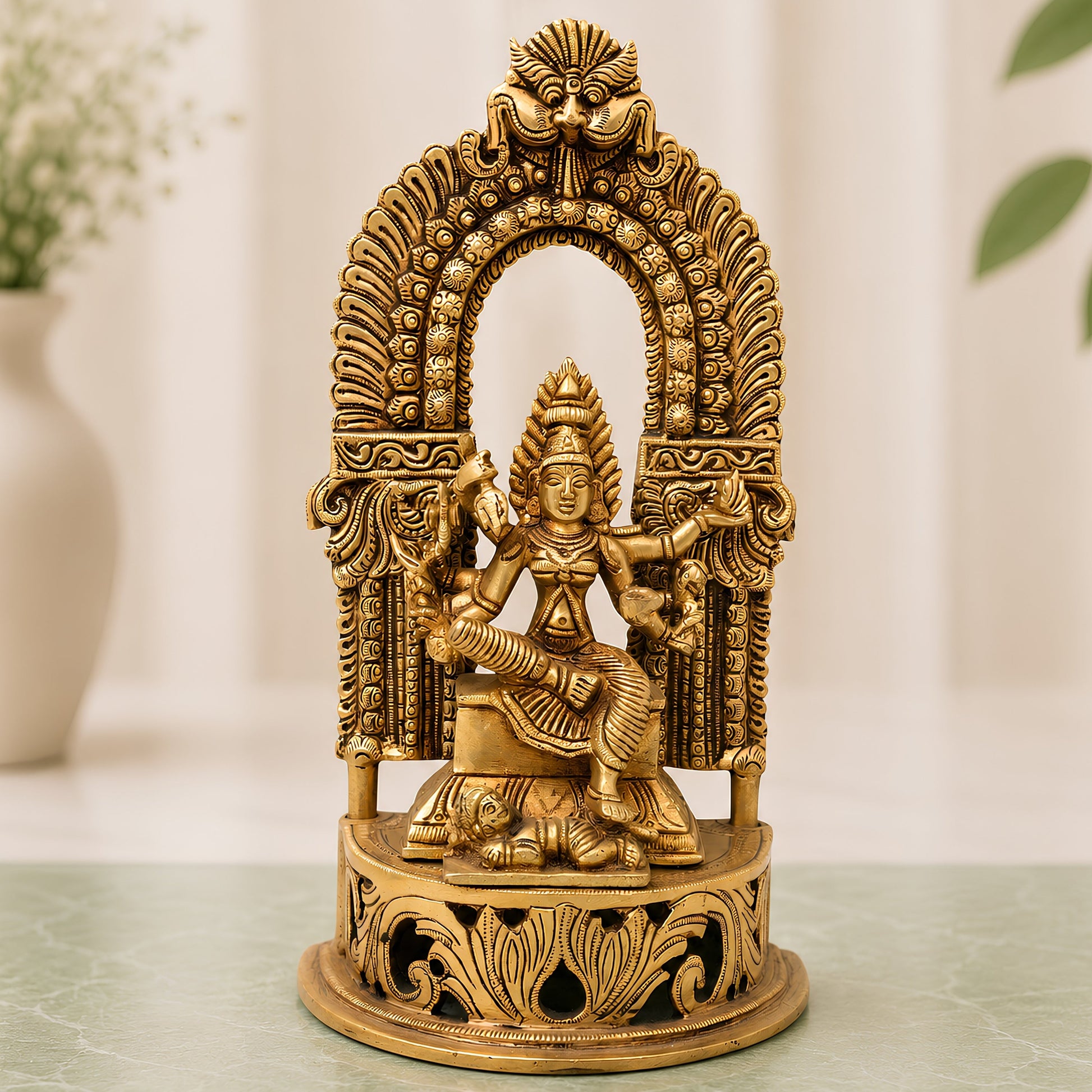 Brass Mariamman Idol, Mariamma Shakti Amman Statue, Samayapuram Angala Parameshwari Murti | Handmade Peetal Pooja Decor Gift,Gold, 11 Inch, 1 Piece