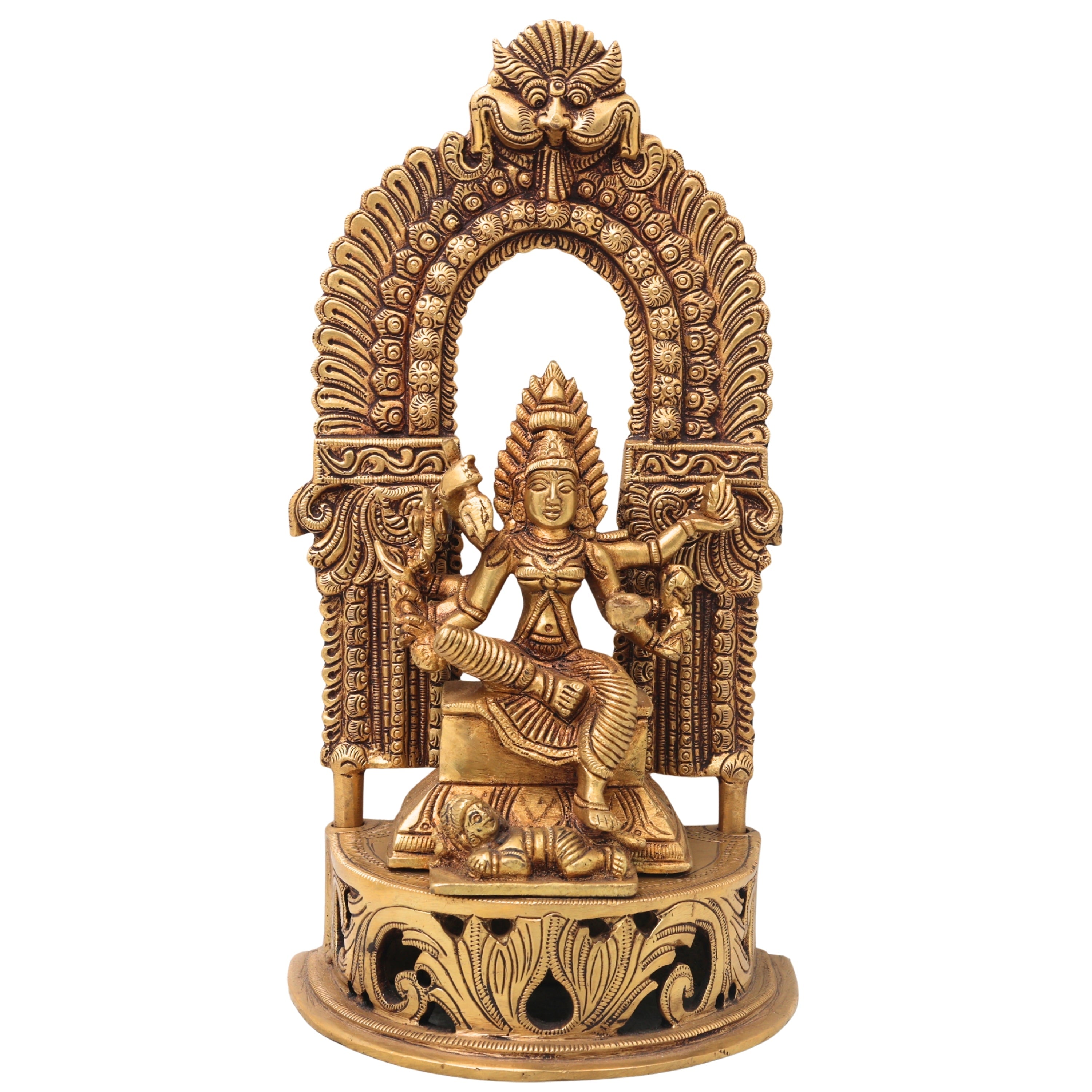 Brass Mariamman Idol, Mariamma Shakti Amman Statue, Samayapuram Angala Parameshwari Murti | Handmade Peetal Pooja Decor Gift,Gold, 11 Inch, 1 Piece
