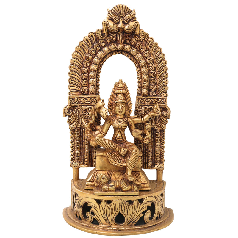 Brass Mariamman Idol, Mariamma Shakti Amman Statue, Samayapuram Angala Parameshwari Murti | Handmade Peetal Pooja Decor Gift,Gold, 11 Inch, 1 Piece