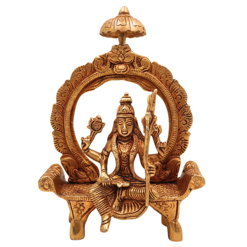 Brass Handcrafted Rajarajeshwari Idol | Tripura Sundari | Lalita Devi | With Peetha & Prabhavali, Gold, 7.5 Inch, 1 Piece
