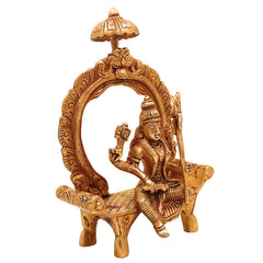 Brass Handcrafted Rajarajeshwari Idol | Tripura Sundari | Lalita Devi | With Peetha & Prabhavali, Gold, 7.5 Inch, 1 Piece