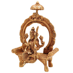 Brass Handcrafted Rajarajeshwari Idol | Tripura Sundari | Lalita Devi | With Peetha & Prabhavali, Gold, 7.5 Inch, 1 Piece