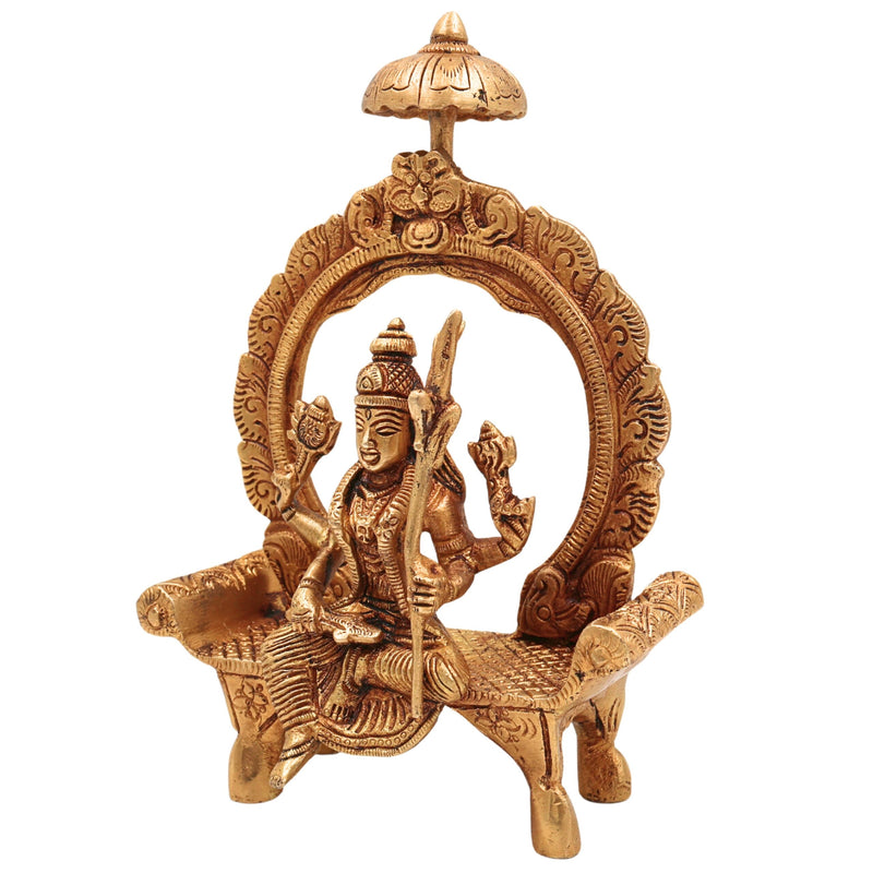 Brass Handcrafted Rajarajeshwari Idol | Tripura Sundari | Lalita Devi | With Peetha & Prabhavali, Gold, 7.5 Inch, 1 Piece