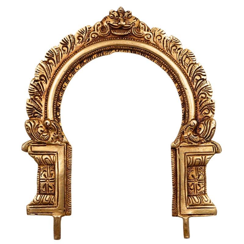 Handcrafted Brass Prabhavali Arch Frame for God Idols, Traditional Temple Backdrop, Deity Halo, Pooja Decor, Wall Hanging, Gold, 9 Inch, 1 Piece