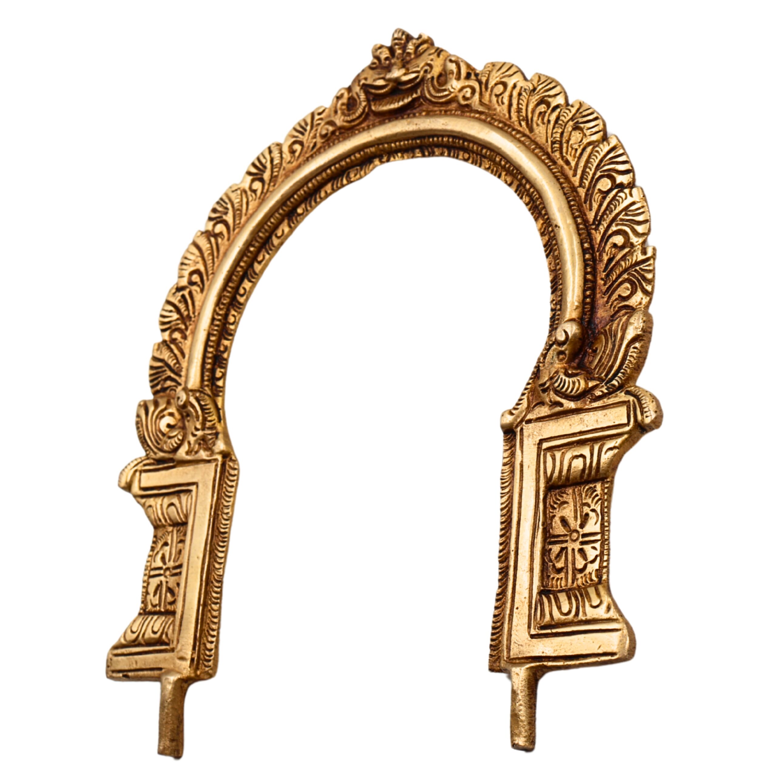 Handcrafted Brass Prabhavali Arch Frame for God Idols, Traditional Temple Backdrop, Deity Halo, Pooja Decor, Wall Hanging, Gold, 9 Inch, 1 Piece
