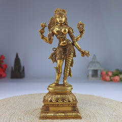 Brass Ardhanarishvara Idol, Ardhnarishwar Statue, Shiv Parvati Double Avatar, Lord Shiva Parvati Combined Sculpture, Gold, 13 Inch, 1 Piece