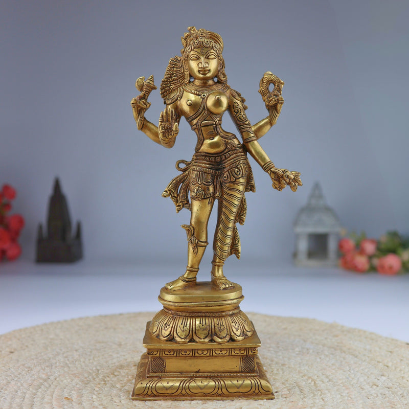Brass Ardhanarishvara Idol, Ardhnarishwar Statue, Shiv Parvati Double Avatar, Lord Shiva Parvati Combined Sculpture, Gold, 13 Inch, 1 Piece
