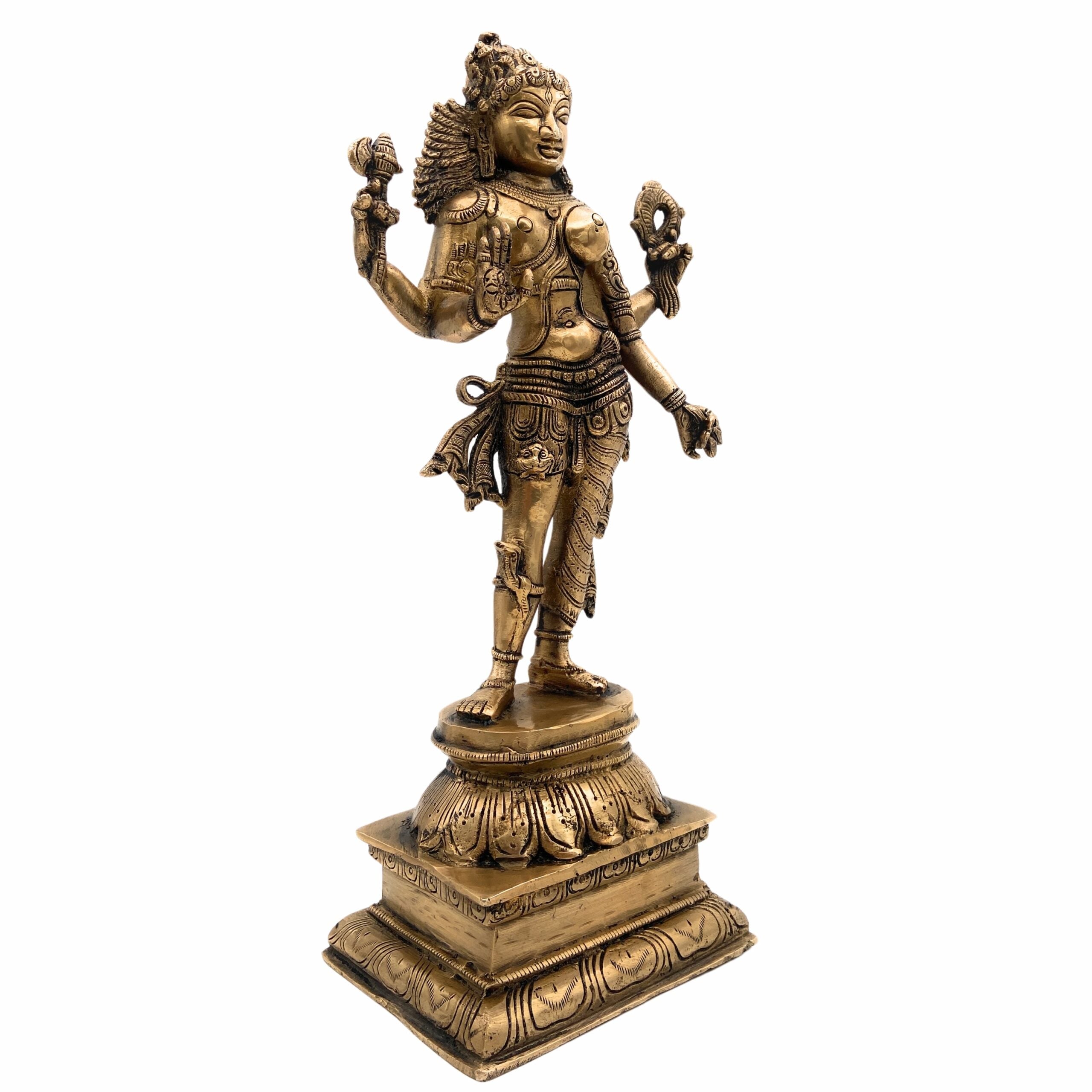 Brass Ardhanarishvara Idol, Ardhnarishwar Statue, Shiv Parvati Double Avatar, Lord Shiva Parvati Combined Sculpture, Gold, 13 Inch, 1 Piece