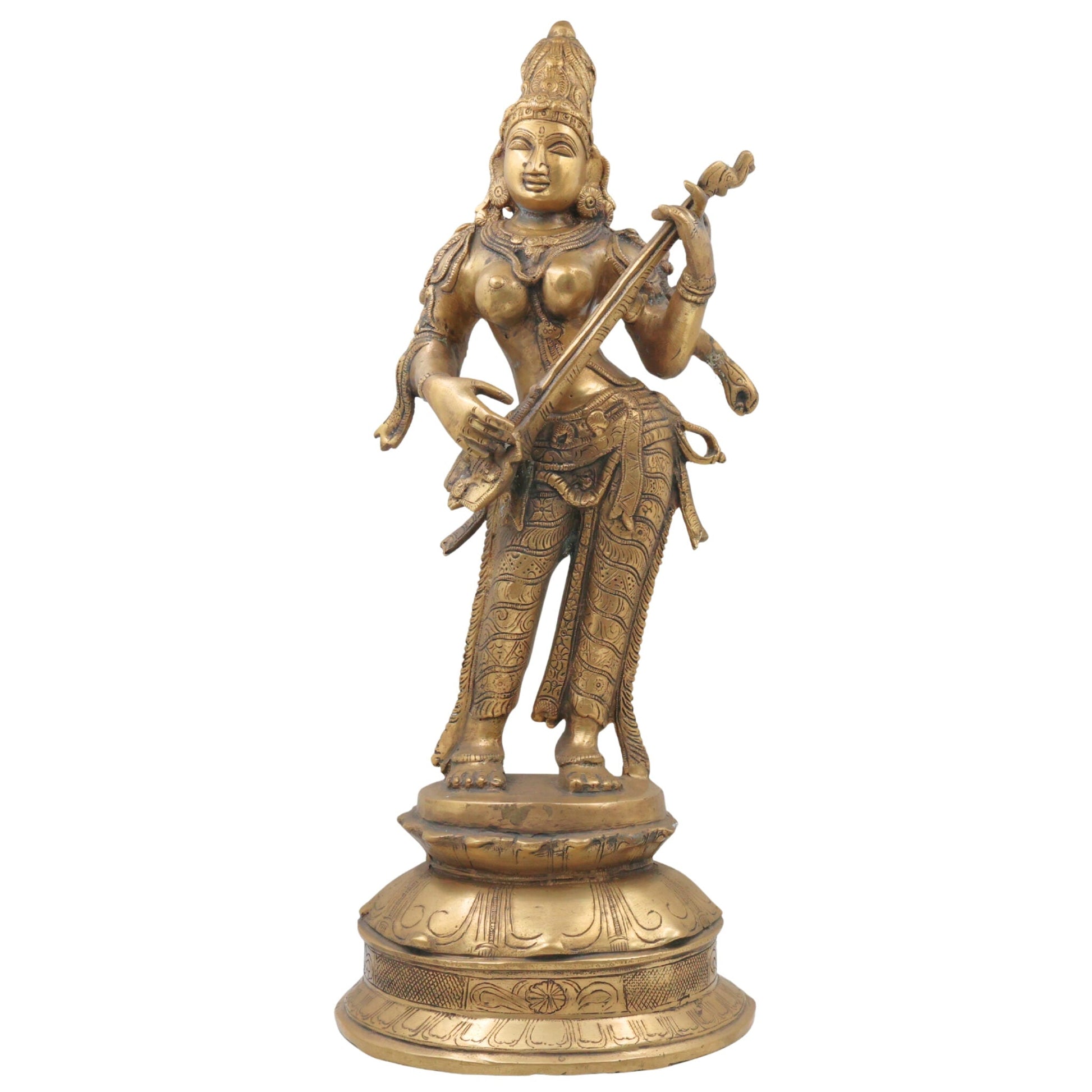 Bhunes Brass Goddess Saraswati Idol, Sarasvati Statue, Vidya Devi, Saraswathi Vigraha For Pooja And Home Decor,Gold, 22 Inch, 1 Piece
