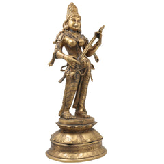 Bhunes Brass Goddess Saraswati Idol, Sarasvati Statue, Vidya Devi, Saraswathi Vigraha For Pooja And Home Decor,Gold, 22 Inch, 1 Piece
