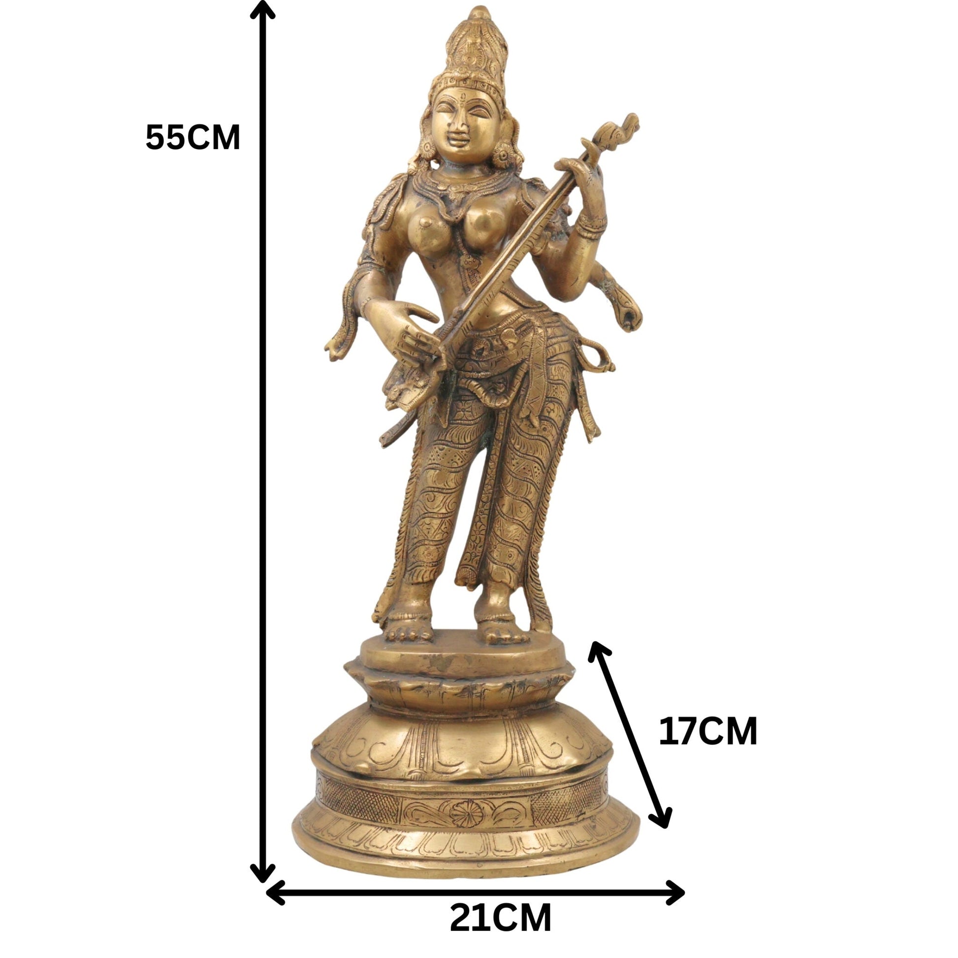 Bhunes Brass Goddess Saraswati Idol, Sarasvati Statue, Vidya Devi, Saraswathi Vigraha For Pooja And Home Decor,Gold, 22 Inch, 1 Piece