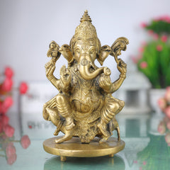 Handcrafted Brass Ganesha Idol | Vinayaka Ganpati Murti in Peetal for Home Temple, Vastu, Pooja Decor & Gifting – Ekadanta, Pillaiyar, Siddhivinayak Statue,Gold, 9 Inch, 1 Piece
