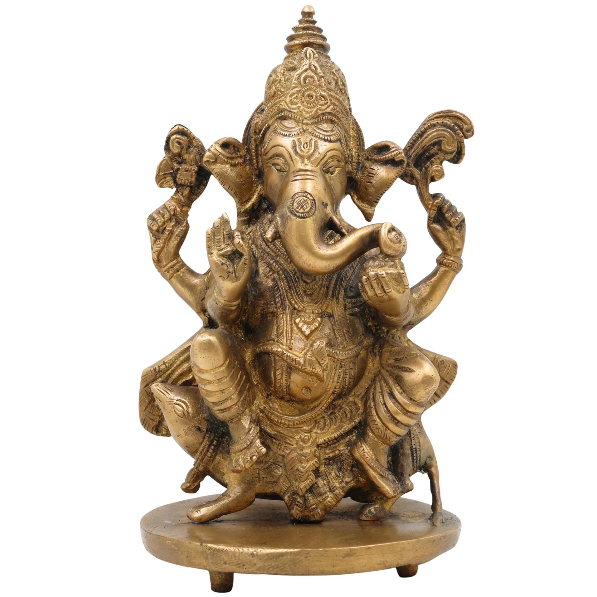 Handcrafted Brass Ganesha Idol | Vinayaka Ganpati Murti in Peetal for Home Temple, Vastu, Pooja Decor & Gifting – Ekadanta, Pillaiyar, Siddhivinayak Statue,Gold, 9 Inch, 1 Piece