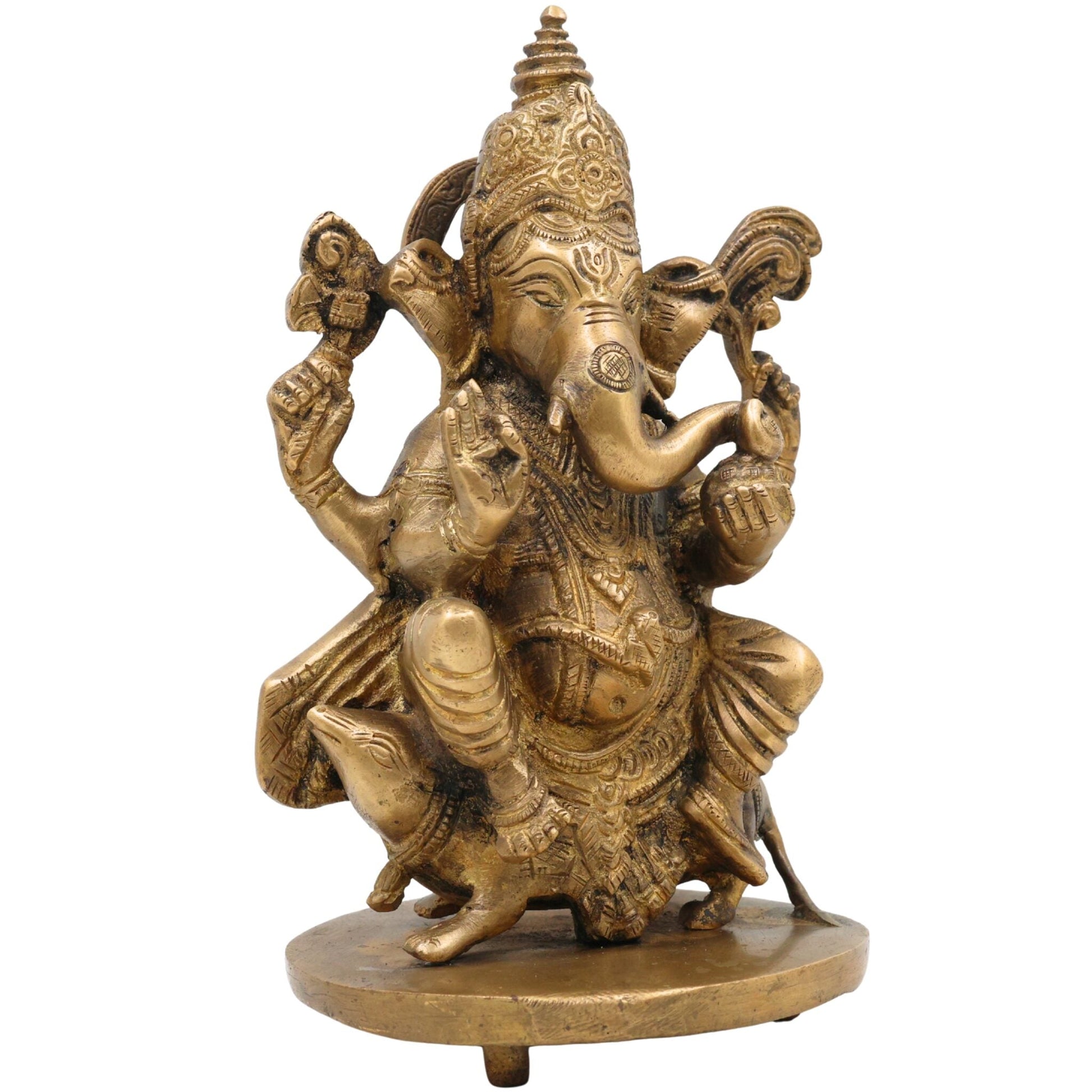 Handcrafted Brass Ganesha Idol | Vinayaka Ganpati Murti in Peetal for Home Temple, Vastu, Pooja Decor & Gifting – Ekadanta, Pillaiyar, Siddhivinayak Statue,Gold, 9 Inch, 1 Piece