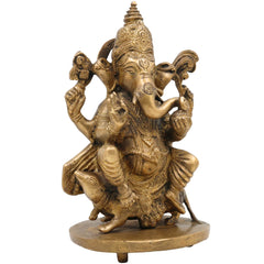 Handcrafted Brass Ganesha Idol | Vinayaka Ganpati Murti in Peetal for Home Temple, Vastu, Pooja Decor & Gifting – Ekadanta, Pillaiyar, Siddhivinayak Statue,Gold, 9 Inch, 1 Piece