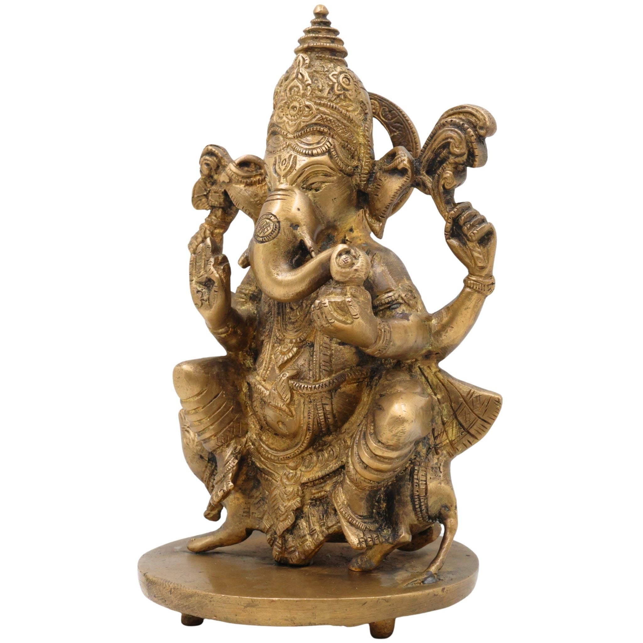 Handcrafted Brass Ganesha Idol | Vinayaka Ganpati Murti in Peetal for Home Temple, Vastu, Pooja Decor & Gifting – Ekadanta, Pillaiyar, Siddhivinayak Statue,Gold, 9 Inch, 1 Piece