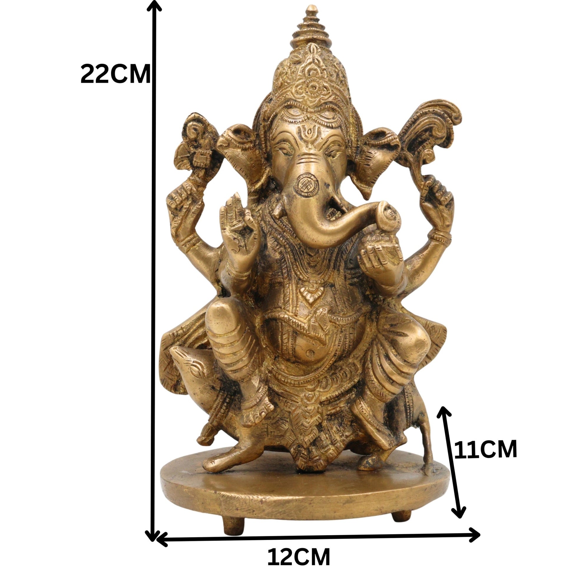 Handcrafted Brass Ganesha Idol | Vinayaka Ganpati Murti in Peetal for Home Temple, Vastu, Pooja Decor & Gifting – Ekadanta, Pillaiyar, Siddhivinayak Statue,Gold, 9 Inch, 1 Piece