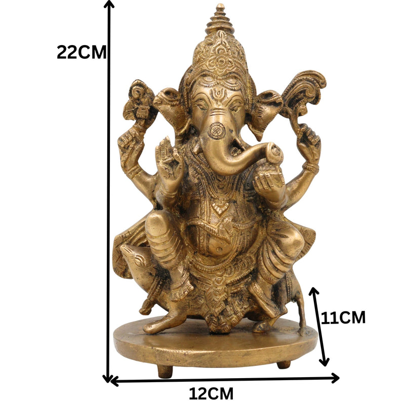Handcrafted Brass Ganesha Idol | Vinayaka Ganpati Murti in Peetal for Home Temple, Vastu, Pooja Decor & Gifting – Ekadanta, Pillaiyar, Siddhivinayak Statue,Gold, 9 Inch, 1 Piece