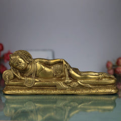 Brass Sleeping Hanuman Idol – Pavanputra Maruti Anjaneya Murti for Home Temple Decor & Puja,Gold, 5 Inch, 1 Piece