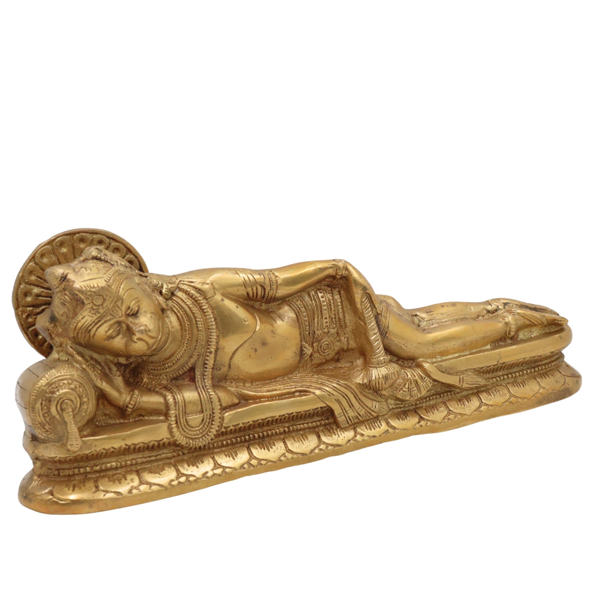 Brass Sleeping Hanuman Idol – Pavanputra Maruti Anjaneya Murti for Home Temple Decor & Puja,Gold, 5 Inch, 1 Piece