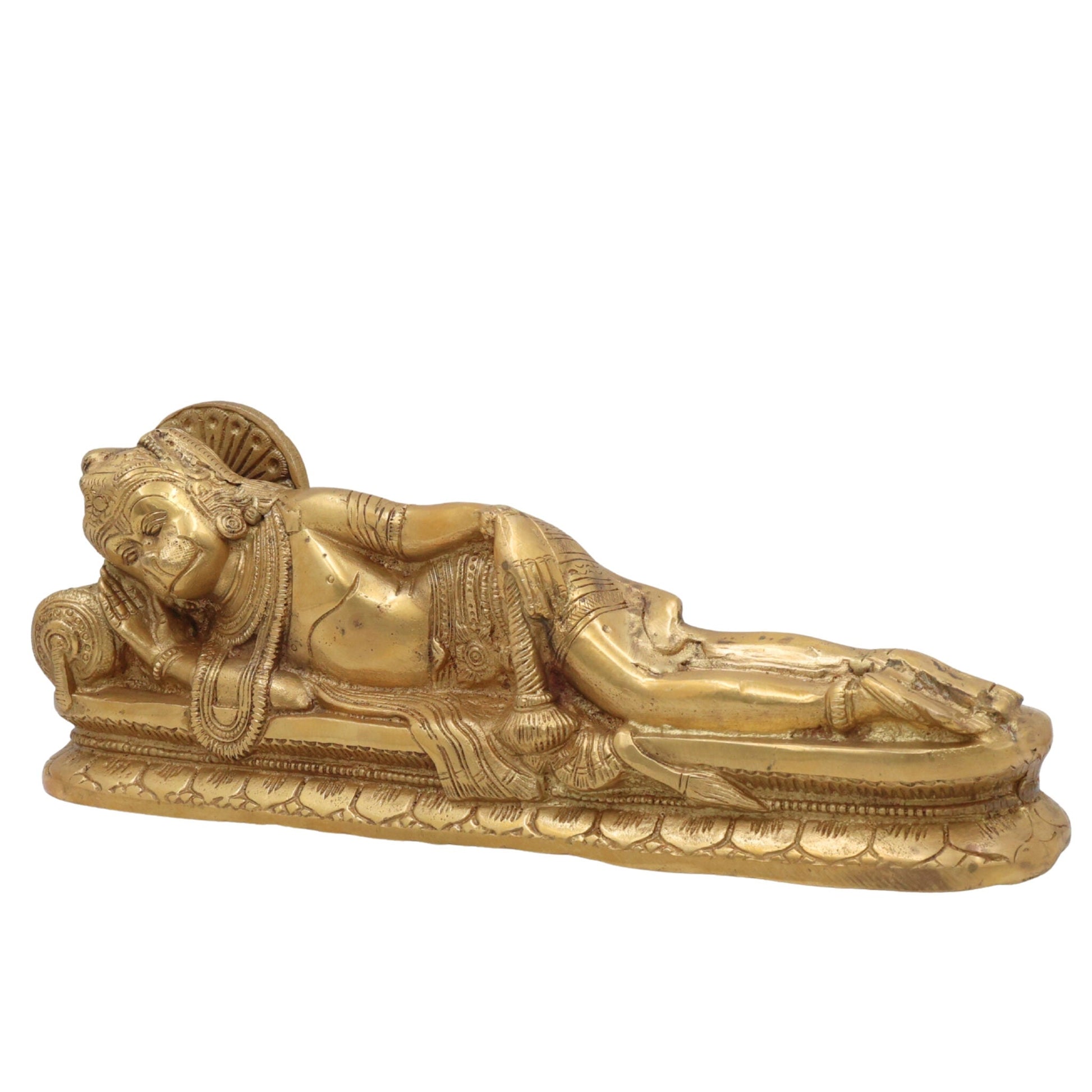 Brass Sleeping Hanuman Idol – Pavanputra Maruti Anjaneya Murti for Home Temple Decor & Puja,Gold, 5 Inch, 1 Piece