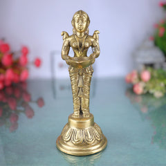 Bhunes Brass Deep Lakshmi, Deep Lady Brass, Lamp Lady, Diya, Lady Standing With Lamps, Deeplakshmi, Deep Laxmi,Gold, 10 Inch, 1 Piece
