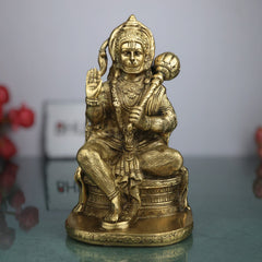 Brass Hanuman Idol – Maruti Anjaneya Bajrang Bali Pital Murti | Vayuputra Sankat Mochan Statue for Home Temple Decor & Gifts – 2.05 KG,Gold, 7.5 Inch, 1 Piece