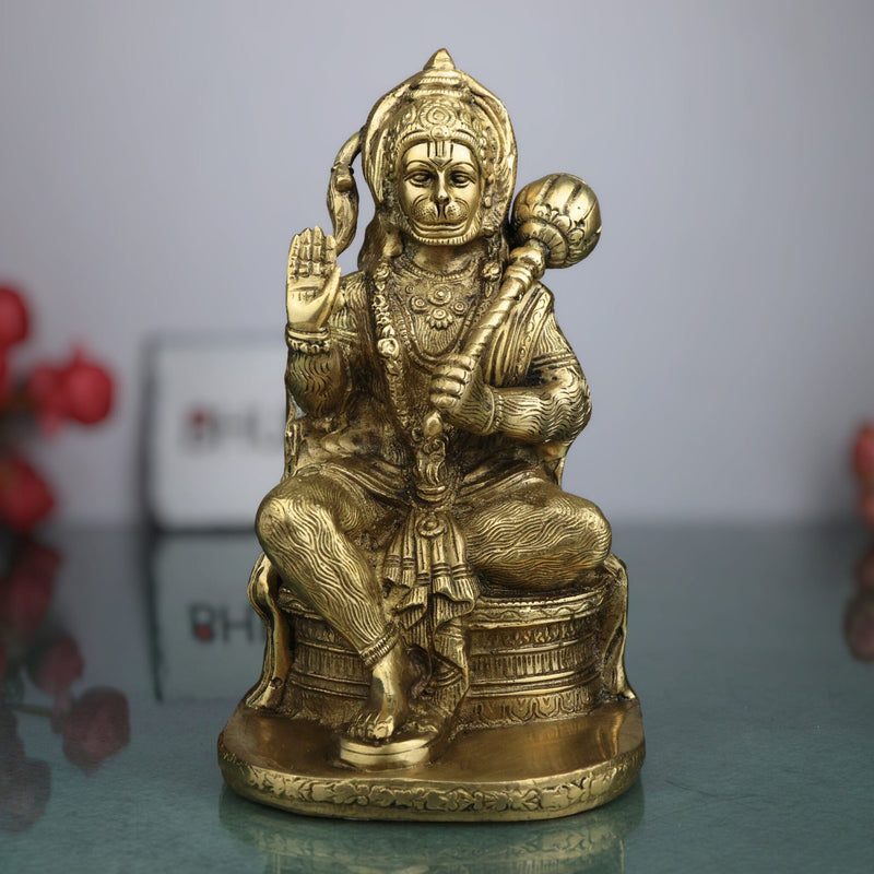 Brass Hanuman Idol – Maruti Anjaneya Bajrang Bali Pital Murti | Vayuputra Sankat Mochan Statue for Home Temple Decor & Gifts – 2.05 KG,Gold, 7.5 Inch, 1 Piece