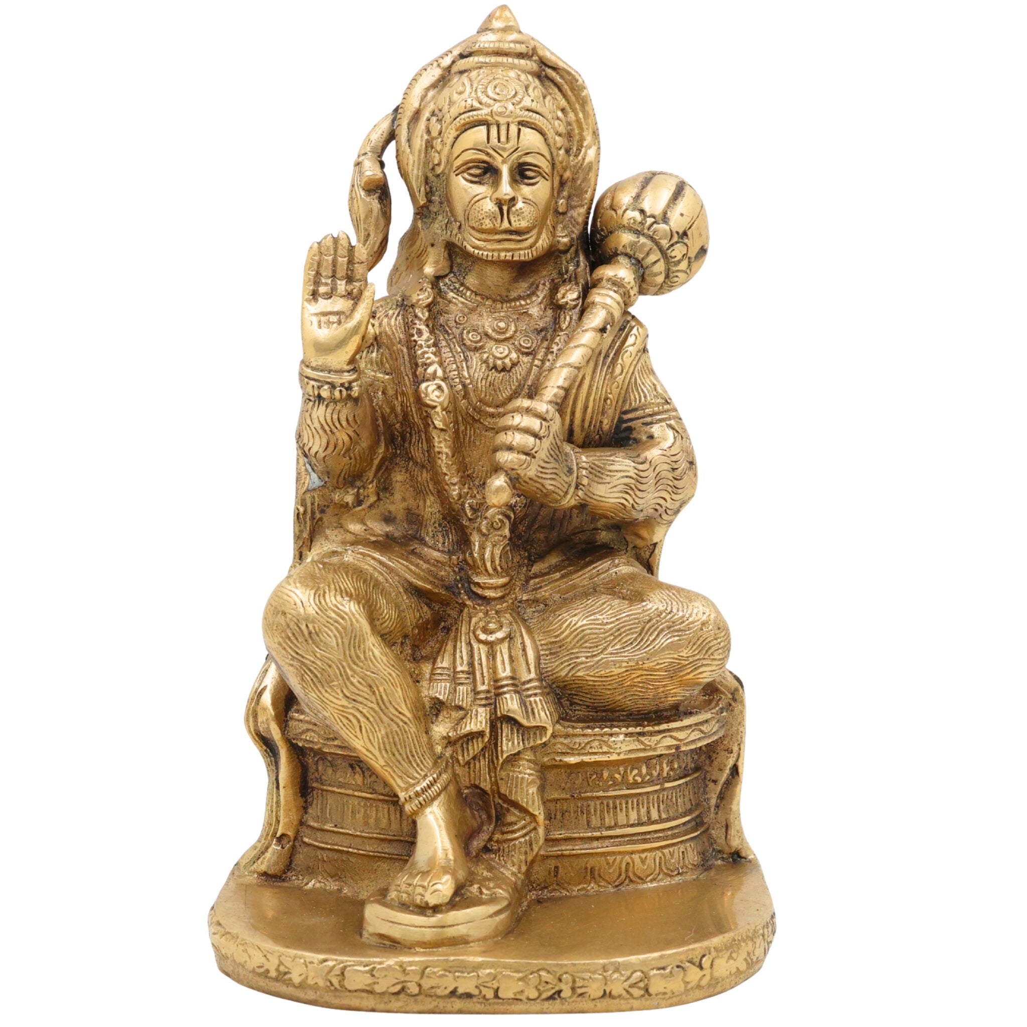 Brass Hanuman Idol – Maruti Anjaneya Bajrang Bali Pital Murti | Vayuputra Sankat Mochan Statue for Home Temple Decor & Gifts – 2.05 KG,Gold, 7.5 Inch, 1 Piece