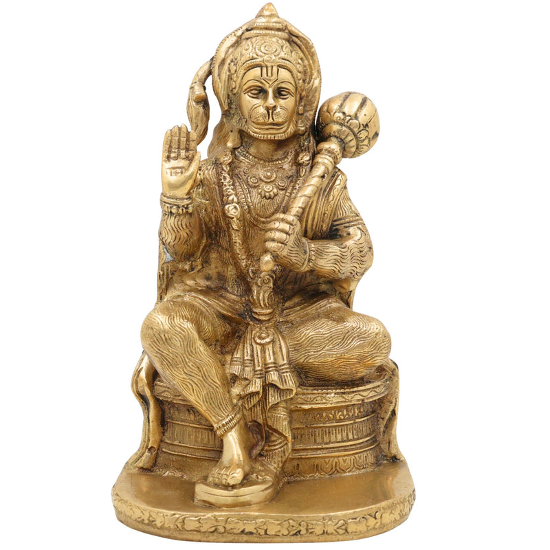 Brass Hanuman Idol – Maruti Anjaneya Bajrang Bali Pital Murti | Vayuputra Sankat Mochan Statue for Home Temple Decor & Gifts – 2.05 KG,Gold, 7.5 Inch, 1 Piece