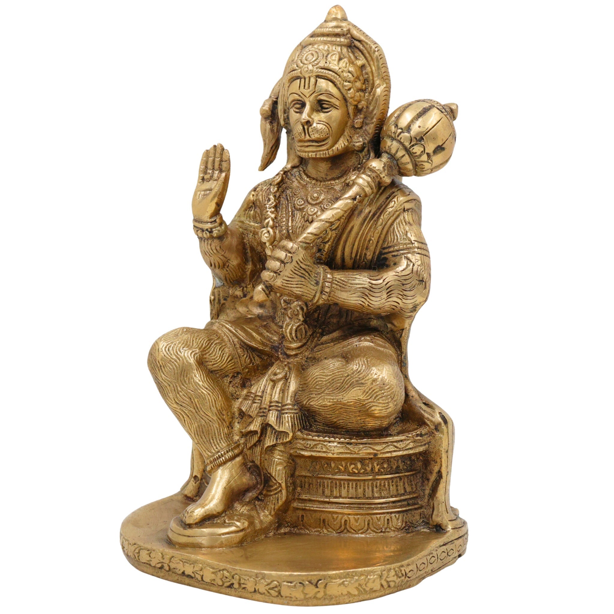 Brass Hanuman Idol – Maruti Anjaneya Bajrang Bali Pital Murti | Vayuputra Sankat Mochan Statue for Home Temple Decor & Gifts – 2.05 KG,Gold, 7.5 Inch, 1 Piece