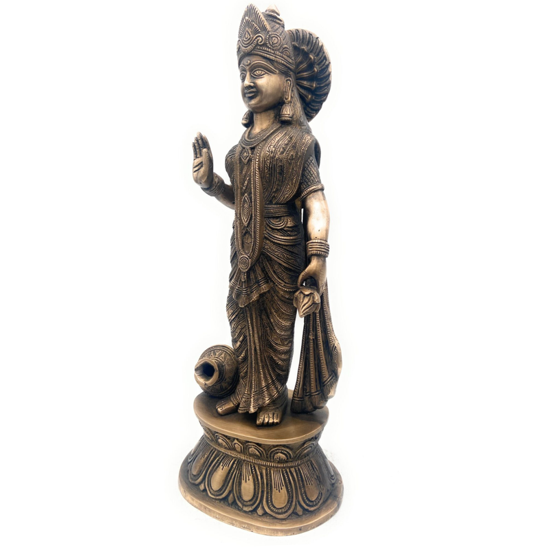 Handcrafted Brass Mahalakshmi Idol, Shree Lakshmi Devi | Kamala | Ashta Lakshmi | Vaishnavi | Wealth & Prosperity Murti for Pooja, Home Temple & Decor,Gold, 18 Inch, 1 Piece