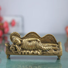 Brass Sleeping Buddha Idol – Handcrafted Reclining Gautama Buddha Statue | Shakyamuni Nirvana Murti for Home Decor, Meditation, Pooja & Gifts,Gold, 3 Inch, 1 Piece
