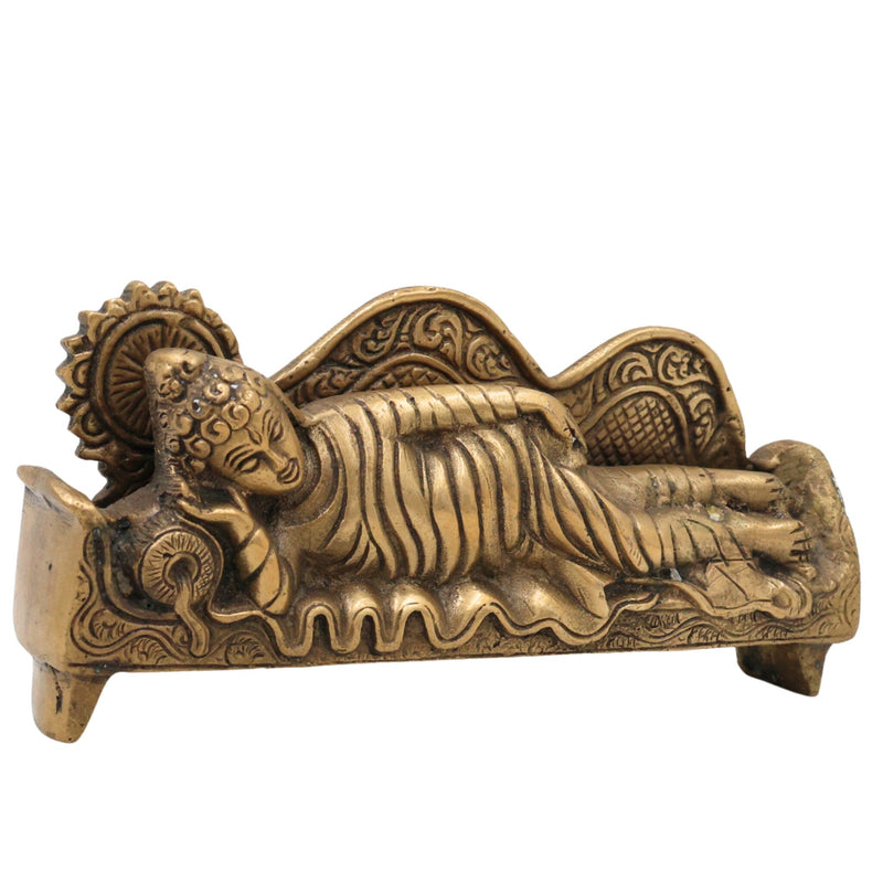 Brass Sleeping Buddha Idol – Handcrafted Reclining Gautama Buddha Statue | Shakyamuni Nirvana Murti for Home Decor, Meditation, Pooja & Gifts,Gold, 3 Inch, 1 Piece
