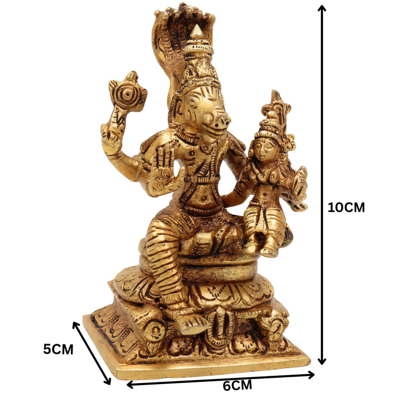 Brass Varaha Bhudevi Idol Vishnu Varaha Swamy Murti Bhu Varaha Perumal Statue Lakshmi Varaha Vigraha Pooja Moorti Home Decor Gift Gold, 4 Inch, 1 Piece