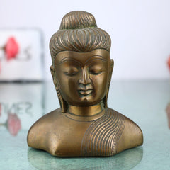 Handcrafted Brass Buddha Head Idol | Gautama Buddha Shakyamuni Murti | Meditating Buddha Sculpture for Home Decor, Puja & Spiritual Gifts,Gold, 4 Inch, 1 Piece