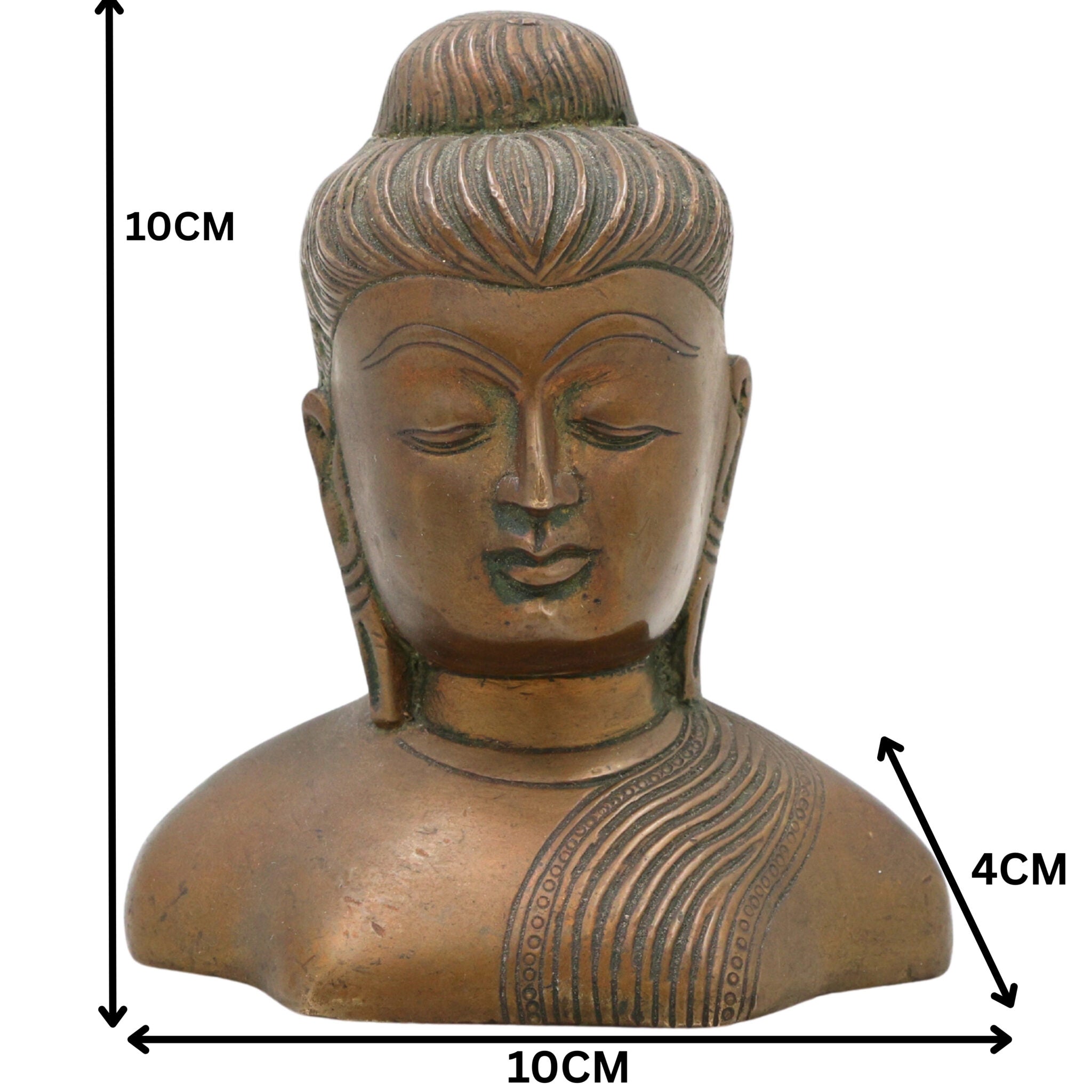 Handcrafted Brass Buddha Head Idol | Gautama Buddha Shakyamuni Murti | Meditating Buddha Sculpture for Home Decor, Puja & Spiritual Gifts,Gold, 4 Inch, 1 Piece