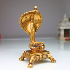 Brass Snake Shaped Pooja Chowki for Shiva Linga & Shaligram, Handmade Naga Singhasan, Peetha, Shinghashan Stand for Temple & Home Mandir, Gold, 7 Inch, 1 Piece