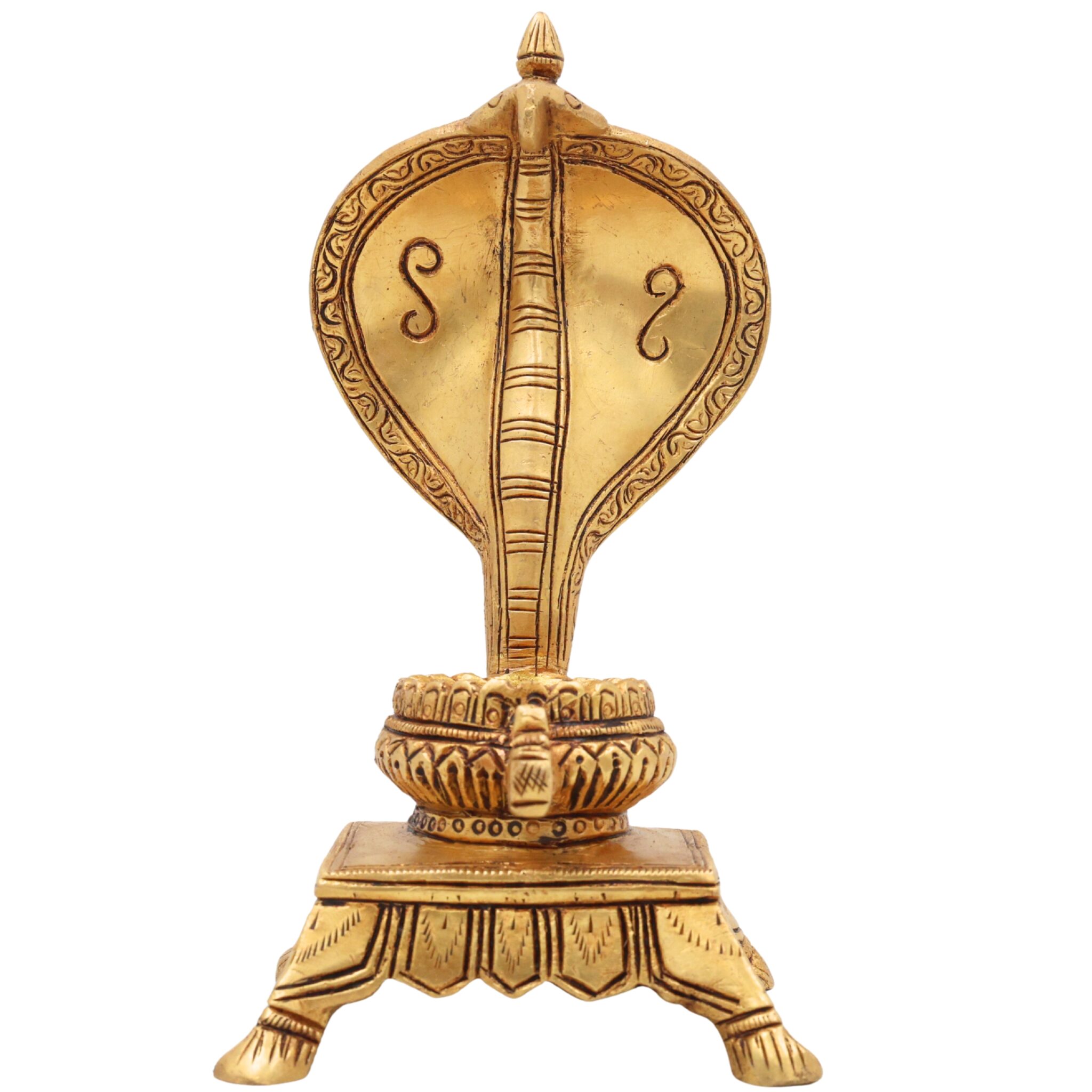 Brass Snake Shaped Pooja Chowki for Shiva Linga & Shaligram, Handmade Naga Singhasan, Peetha, Shinghashan Stand for Temple & Home Mandir, Gold, 7 Inch, 1 Piece