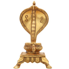 Brass Snake Shaped Pooja Chowki for Shiva Linga & Shaligram, Handmade Naga Singhasan, Peetha, Shinghashan Stand for Temple & Home Mandir, Gold, 7 Inch, 1 Piece