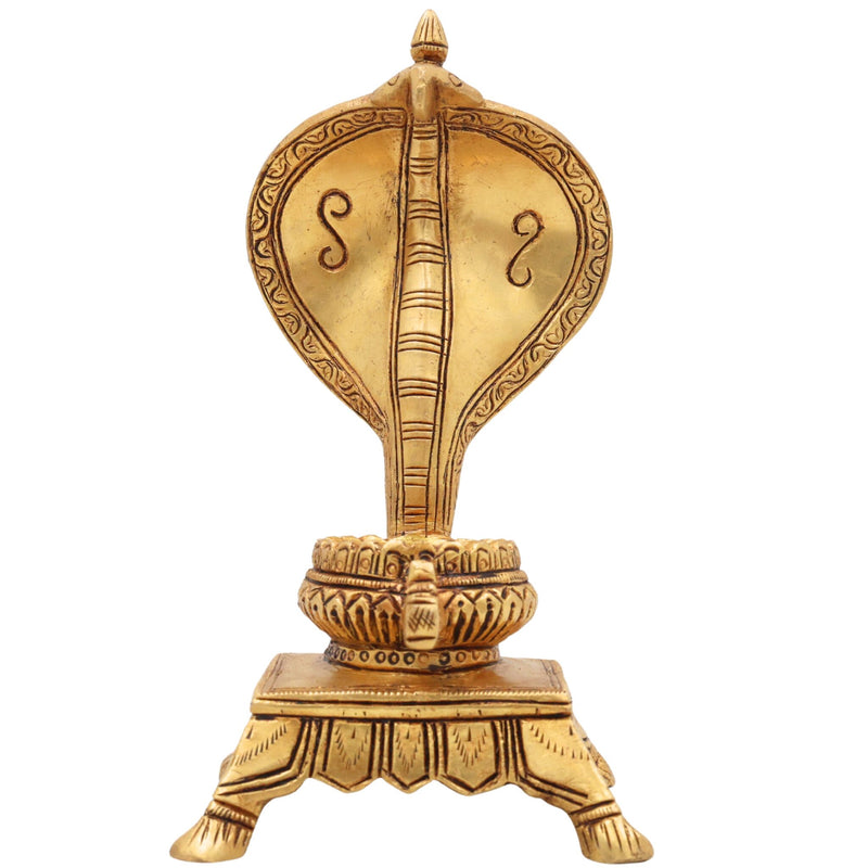 Brass Snake Shaped Pooja Chowki for Shiva Linga & Shaligram, Handmade Naga Singhasan, Peetha, Shinghashan Stand for Temple & Home Mandir, Gold, 7 Inch, 1 Piece