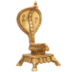 Brass Snake Shaped Pooja Chowki for Shiva Linga & Shaligram, Handmade Naga Singhasan, Peetha, Shinghashan Stand for Temple & Home Mandir, Gold, 7 Inch, 1 Piece