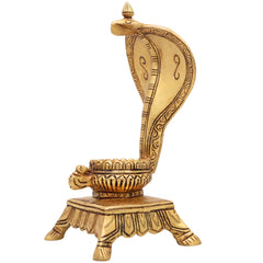 Brass Snake Shaped Pooja Chowki for Shiva Linga & Shaligram, Handmade Naga Singhasan, Peetha, Shinghashan Stand for Temple & Home Mandir, Gold, 7 Inch, 1 Piece